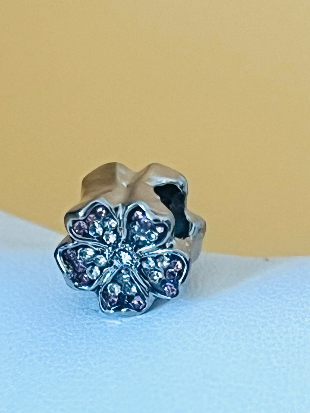 Paved crystal Silver plated flower bracelet charm